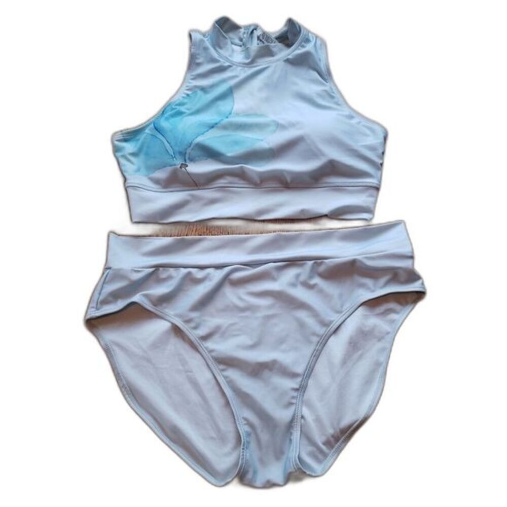 Kyodan NWOT Sky Blue Floral Tankini Set - L Top /‎ XL Bottoms Swimwear